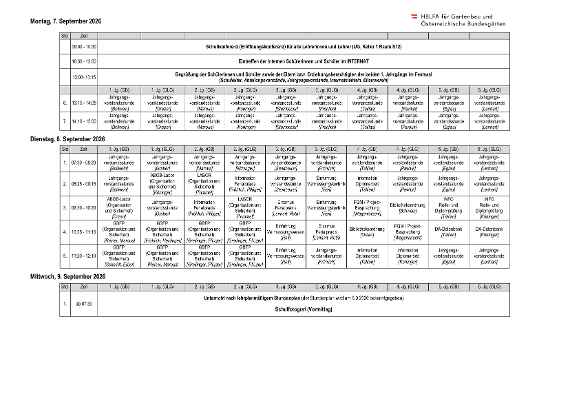 Stundenplan Schulbeginn 2026/27